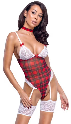 Schoolgirl Fantasy Plaid Suspender Body and Choker